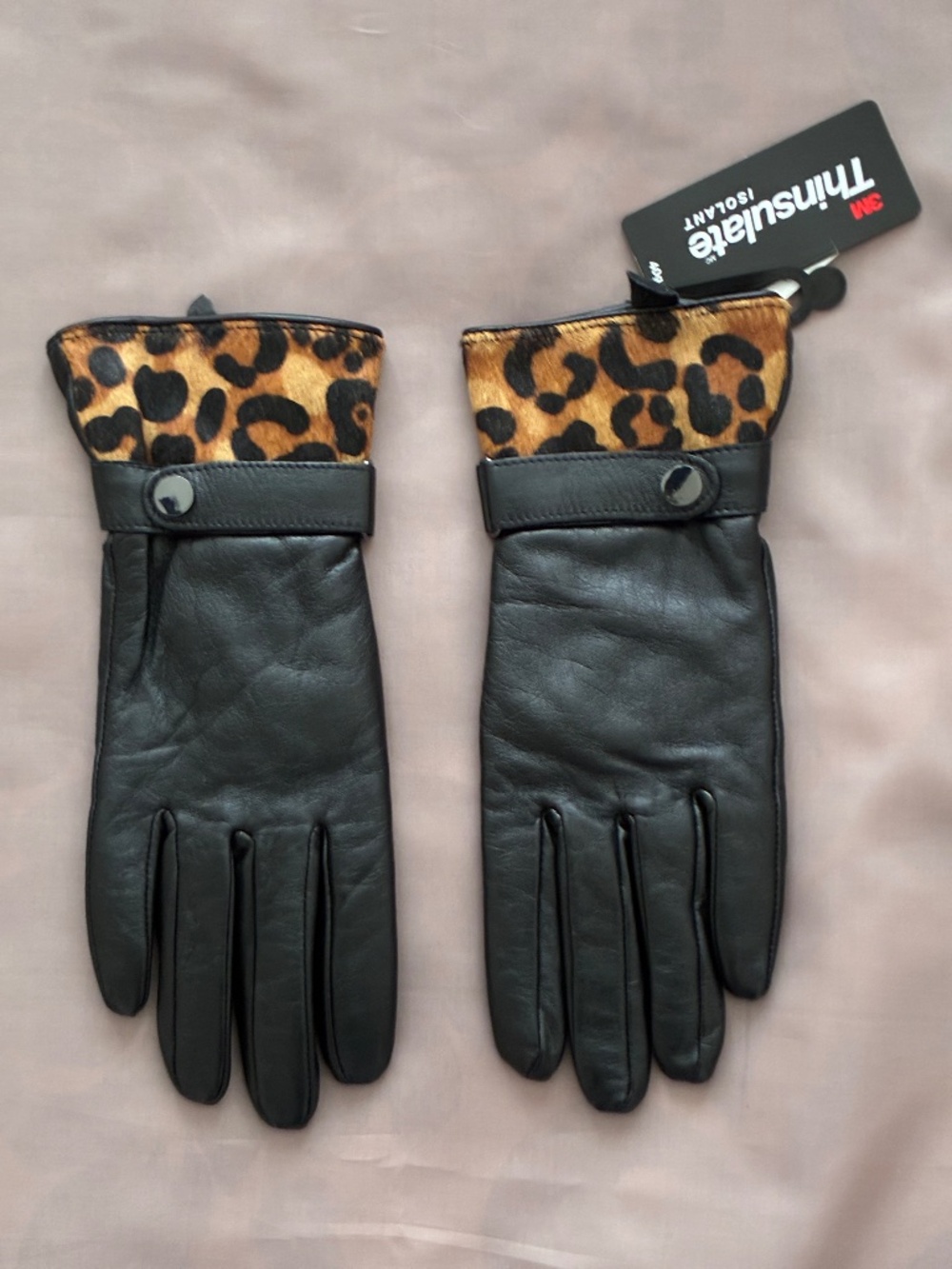 Leopard And Black Touch Screen Leather Gloves
